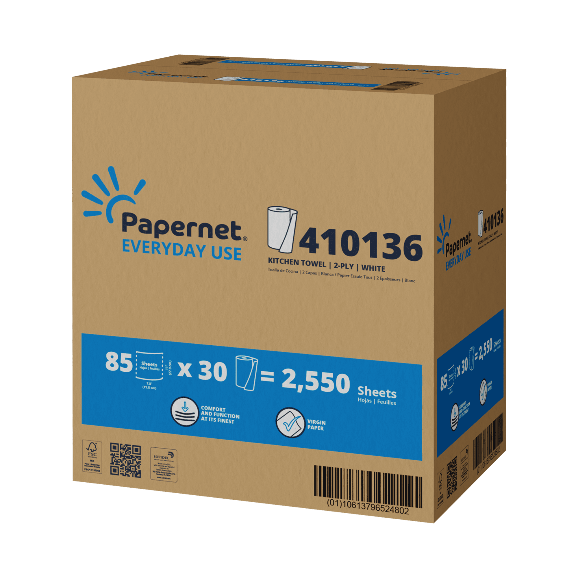 Papernet Everyday Use Household & Kitchen Roll Paper Towel 2PLY 85 Sheets/Roll 30 Rolls/Case 2550 Sheets/Case