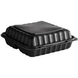 Regal Take-Out Container Hinged 9.5X9.25X3.75 IN Polystyrene Foam Black Square Vented Grease Resistant 200/Case
