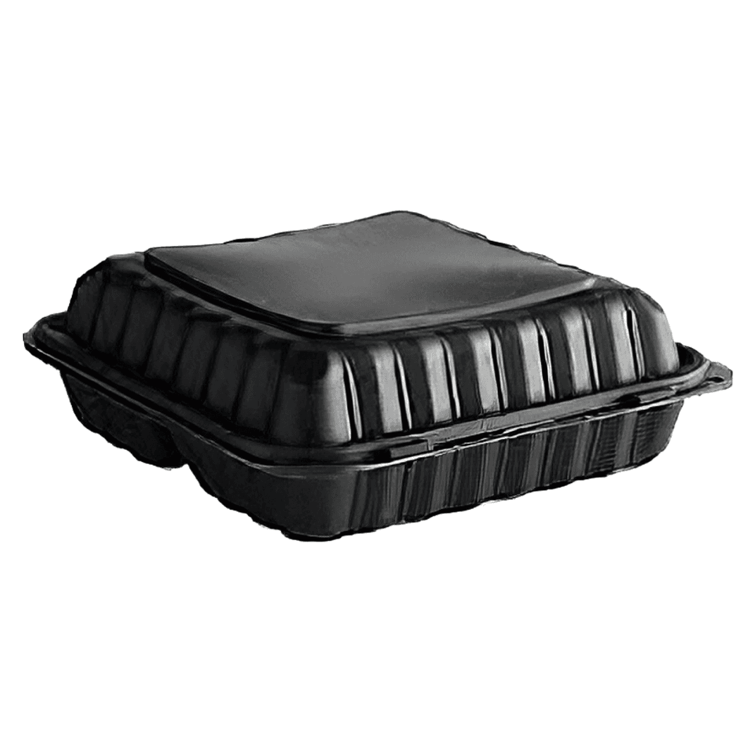 Regal Take-Out Container Hinged 9.5X9.25X3.75 IN Polystyrene Foam Black Square Vented Grease Resistant 200/Case