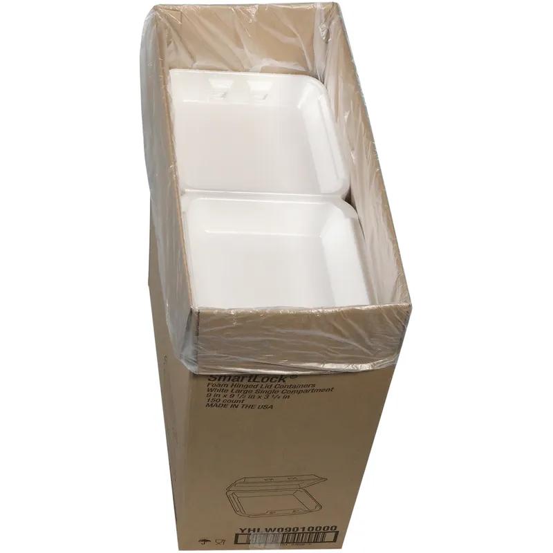 Take-Out Container Hinged With Dome Lid 9X9.1X3.3 IN Polystyrene Foam White Square 150/Case