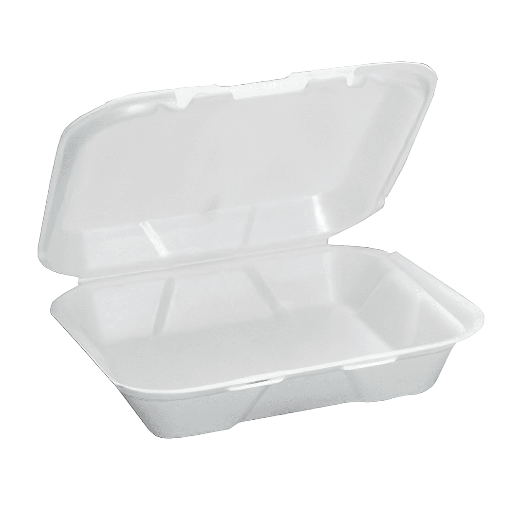 Take-Out Container Hinged With Dome Lid 8.44X7.63X2.38 IN Polystyrene Foam White Rectangle 200/Case