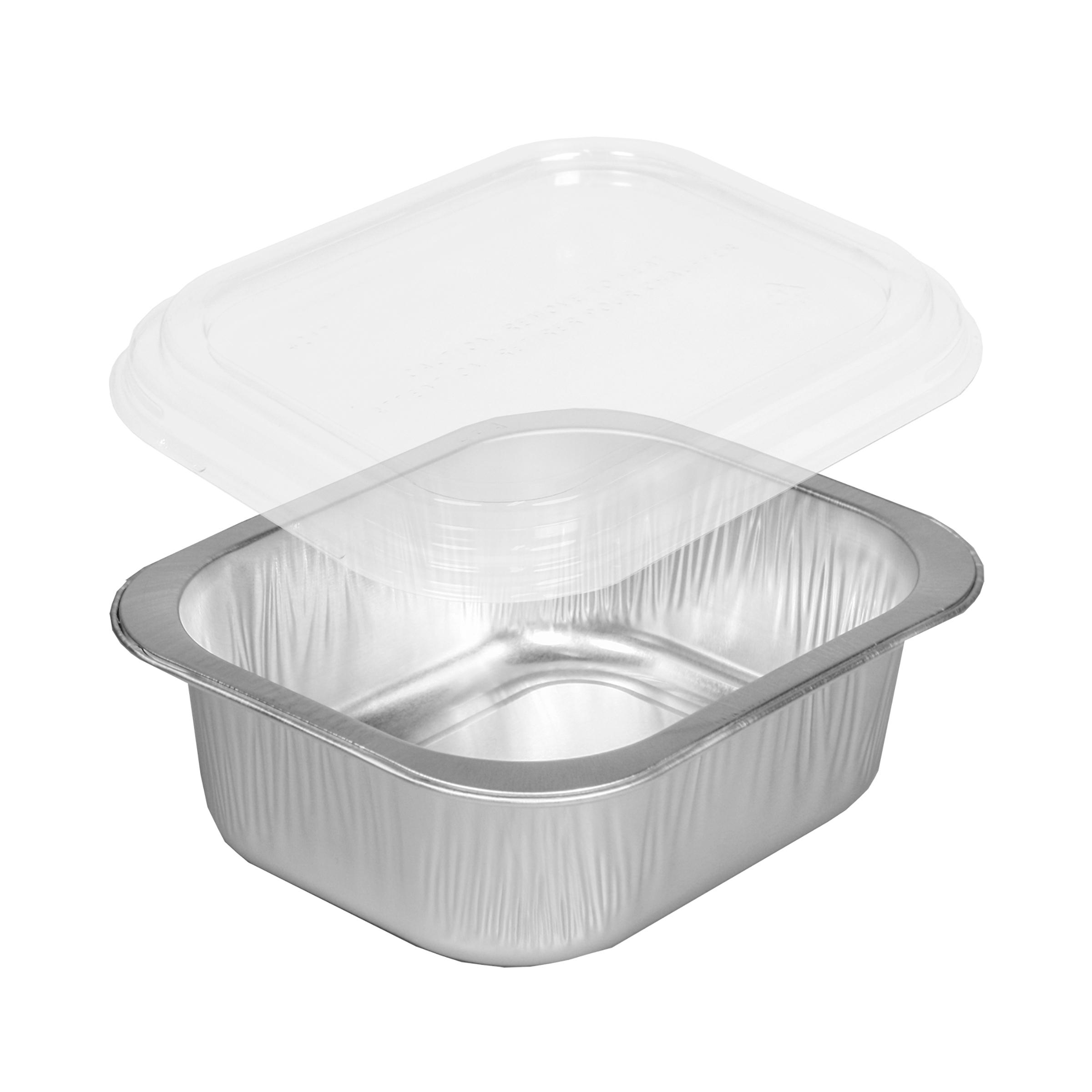 Take-Out Container Base & Lid Combo With Dome Lid 20 OZ Aluminum Plastic Silver Clear Rectangle 150/Case