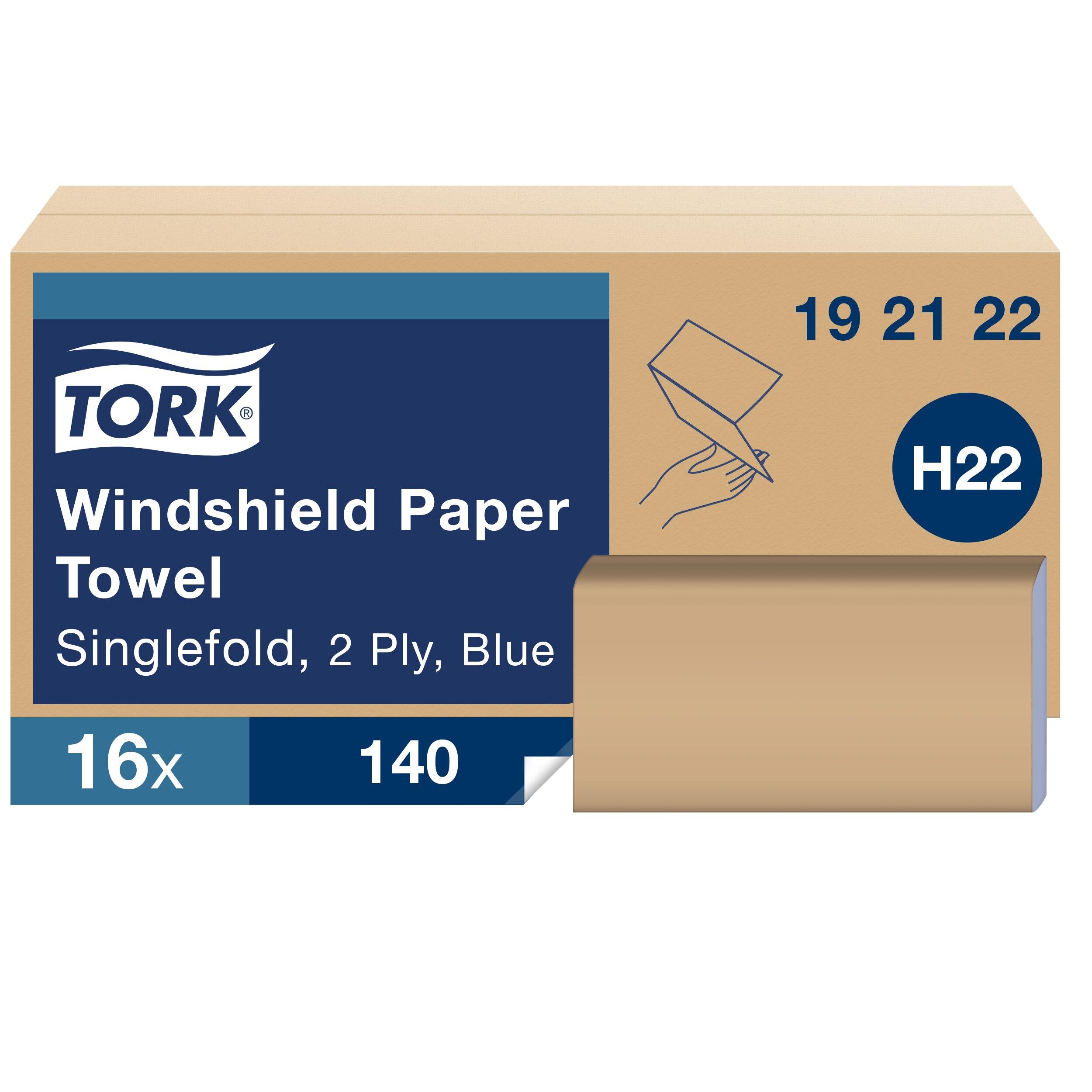 Tork H22 Windshield Towel 10.25X9.25 IN Paper Blue Single Fold Embossed Refill Universal 140 Count/Pack
