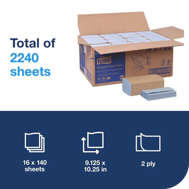 Tork H22 Windshield Towel  10.25X9.25 IN Paper Blue Single Fold Embossed Refill Universal 140 Count/Pack