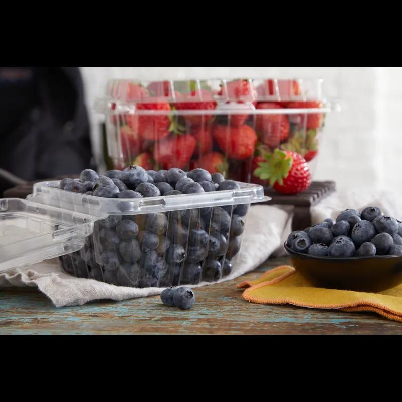 Berry Basket Hinged With Dome Lid 16 OZ PET Clear Square 516/Case