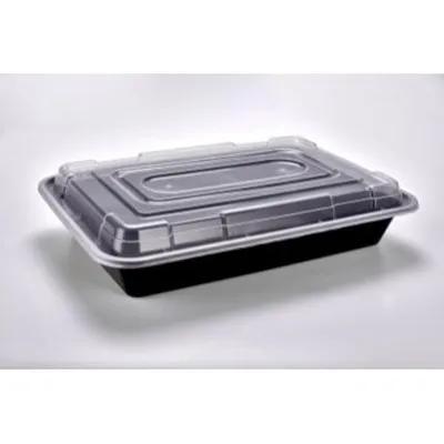 Take-Out Container Base & Lid Combo 56 OZ Plastic Black Clear Rectangle Reusable 150/Case