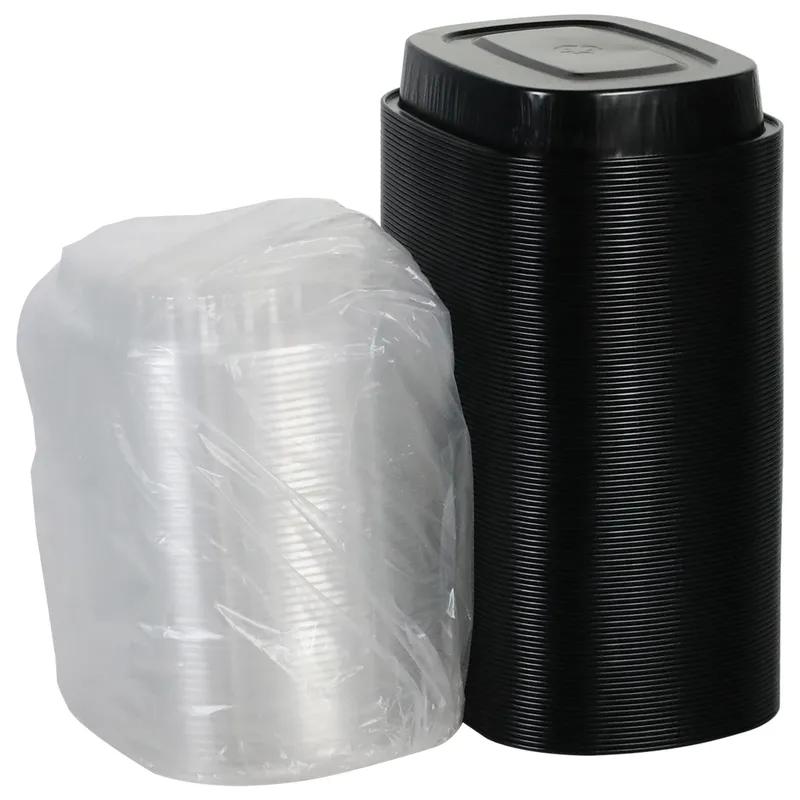 Take-Out Container Base & Lid Combo With Dome Lid 22 OZ Aluminum OPS Black Gold Clear Oval Single Serve Size 100/Case