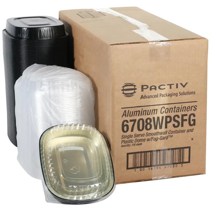 Take-Out Container Base & Lid Combo With Dome Lid 22 OZ Aluminum OPS Black Gold Clear Oval Single Serve Size 100/Case