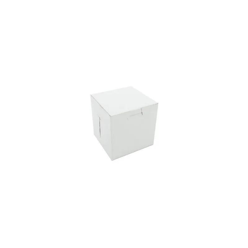 Bakery Box 6X6X4 IN Clay-Coated Kraft Board White Kraft Square Lock Corner Tuck Top 200/Case