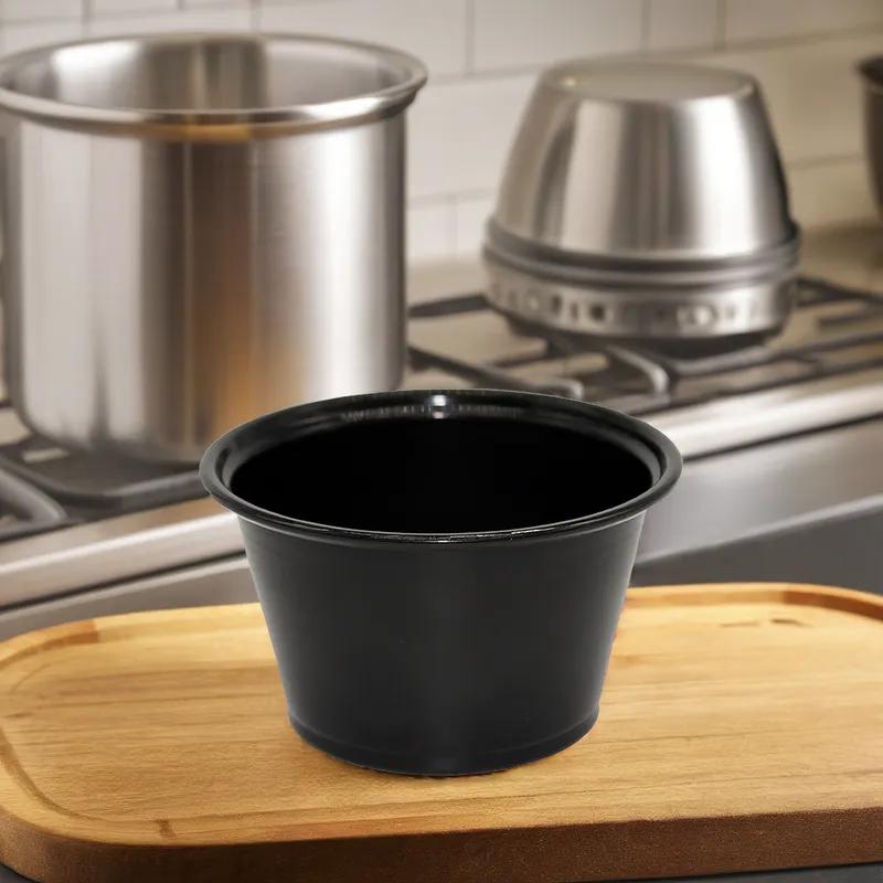 Victoria Bay Souffle & Portion Cup 4 OZ HIPS OPS Black Round 3000/Case