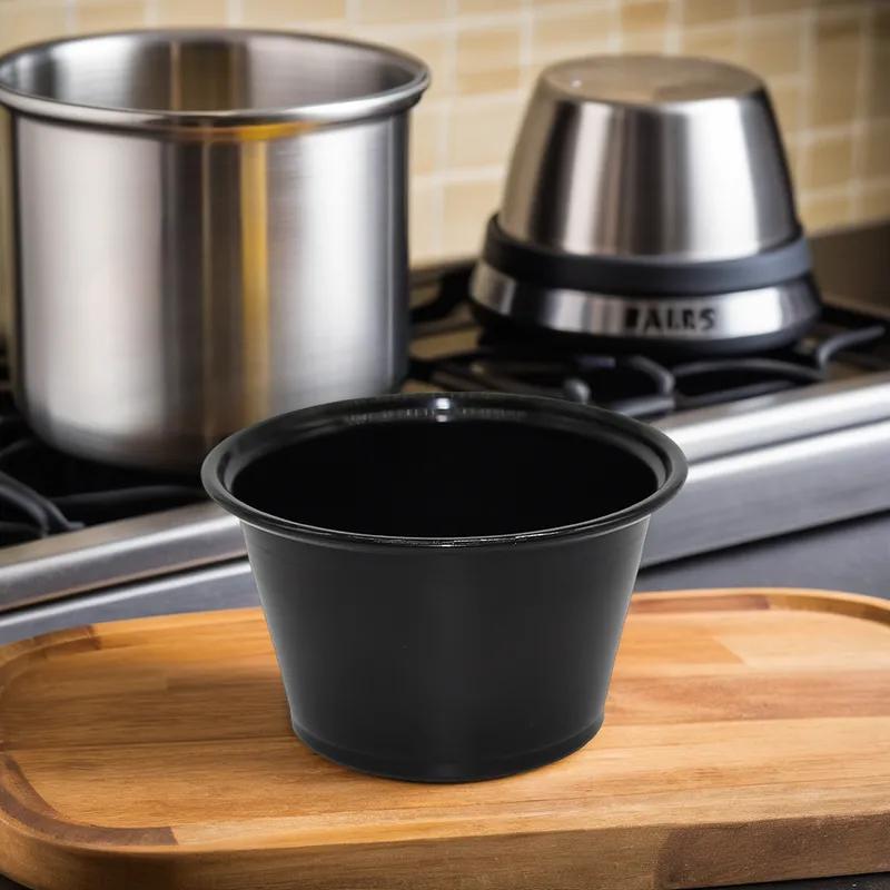 Victoria Bay Souffle & Portion Cup 4 OZ HIPS OPS Black Round 3000/Case