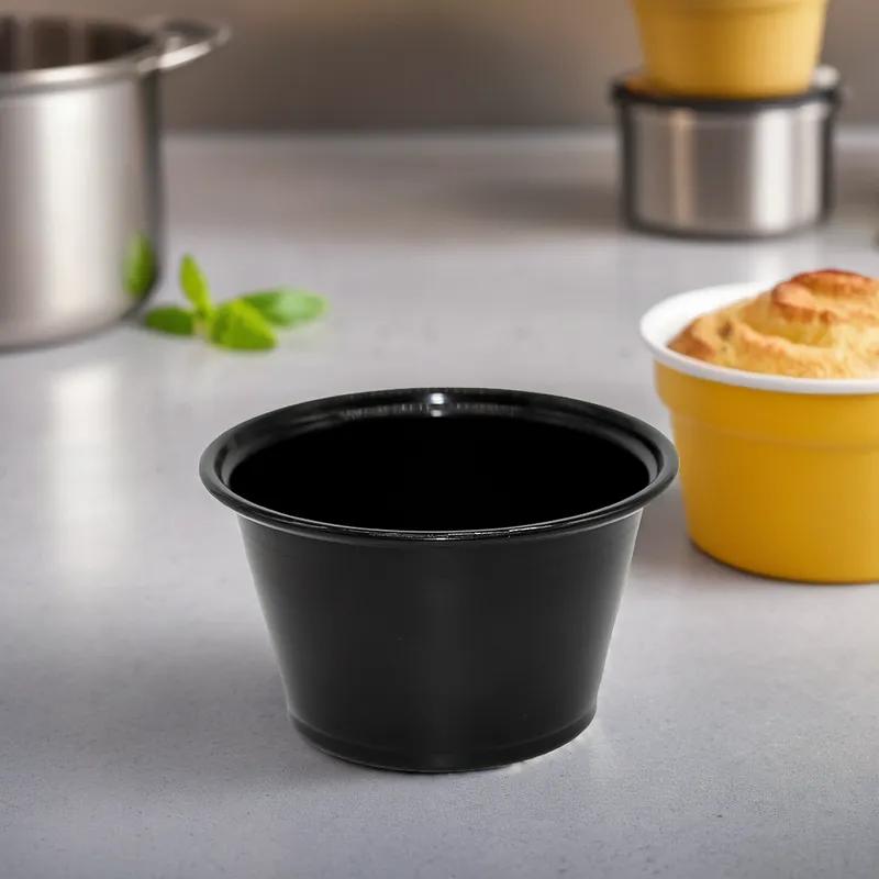 Victoria Bay Souffle & Portion Cup 4 OZ HIPS OPS Black Round 3000/Case