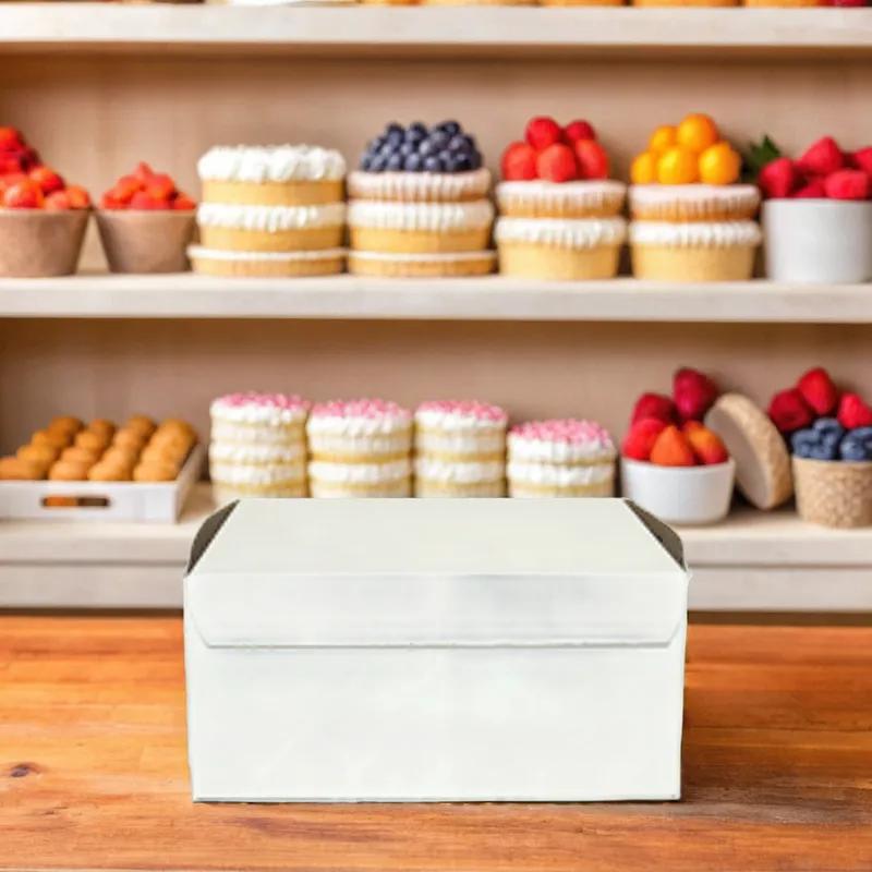 Easy Lock Cake Box 6.5X6.5X3 IN SUS Paperboard CRB White Square Lock Corner 1-Piece 250/Bundle