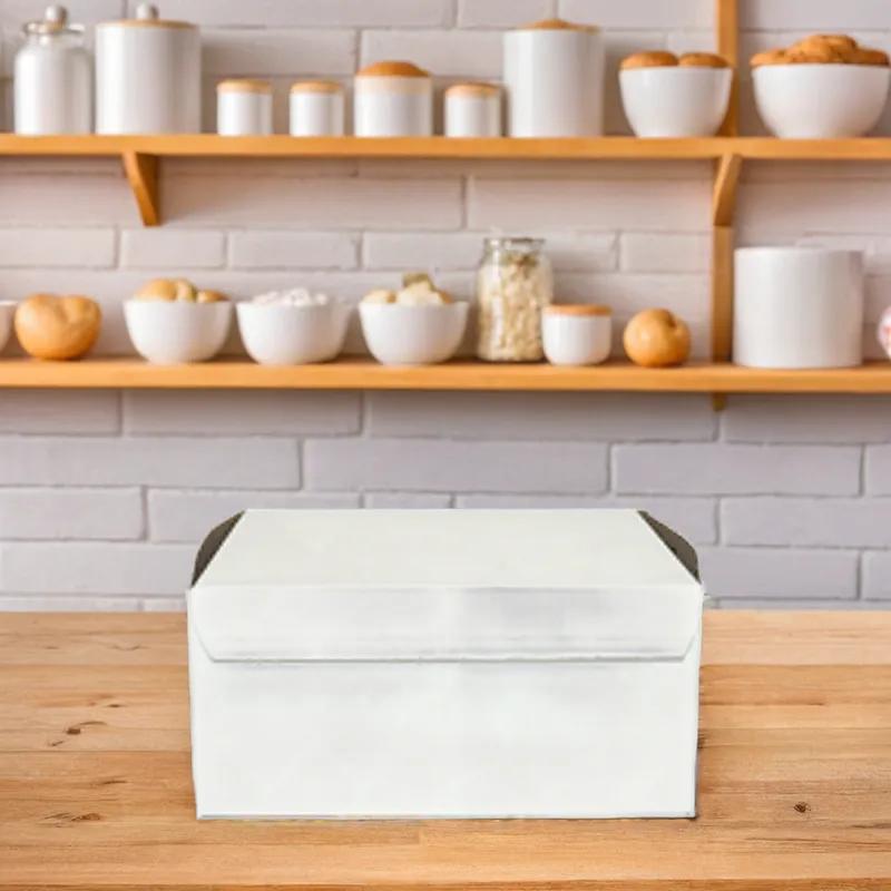 Easy Lock Cake Box 6.5X6.5X3 IN SUS Paperboard CRB White Square Lock Corner 1-Piece 250/Bundle