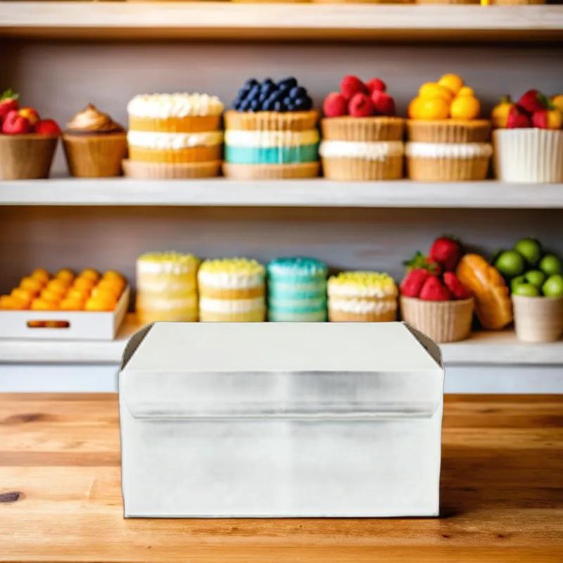 Easy Lock Cake Box 6.5X6.5X3 IN SUS Paperboard CRB White Square Lock Corner 1-Piece 250/Bundle