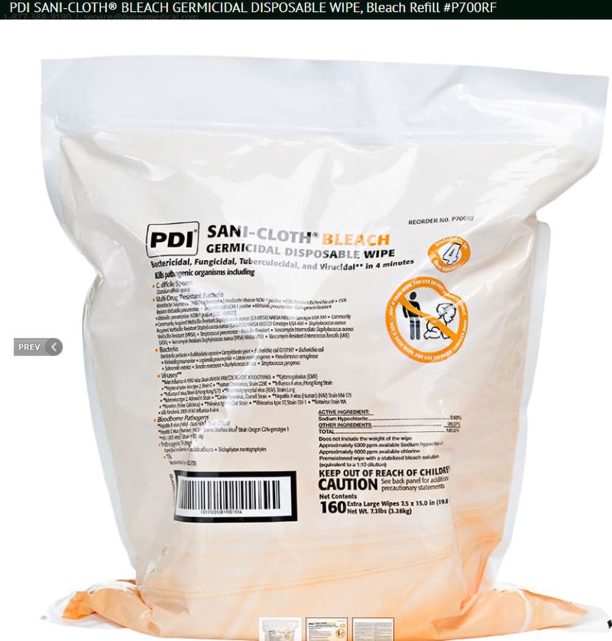 Sani-Cloth® Disinfectant Wipe Germicidal Fungicidal Tuberculocidal Virucidal 160 Count/Pack 2 Packs/Case 320 Count/Case