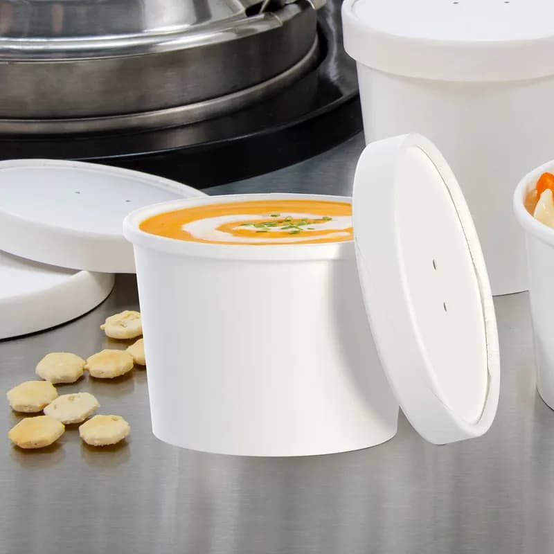 Solo® Flexstyle® Food Container Base & Lid Combo With Flat Lid 12 OZ DSP White Squat 25 Count/Pack 10 Packs/Case