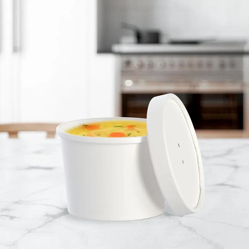 Solo® Flexstyle® Food Container Base & Lid Combo With Flat Lid 12 OZ DSP White Squat 25 Count/Pack 10 Packs/Case