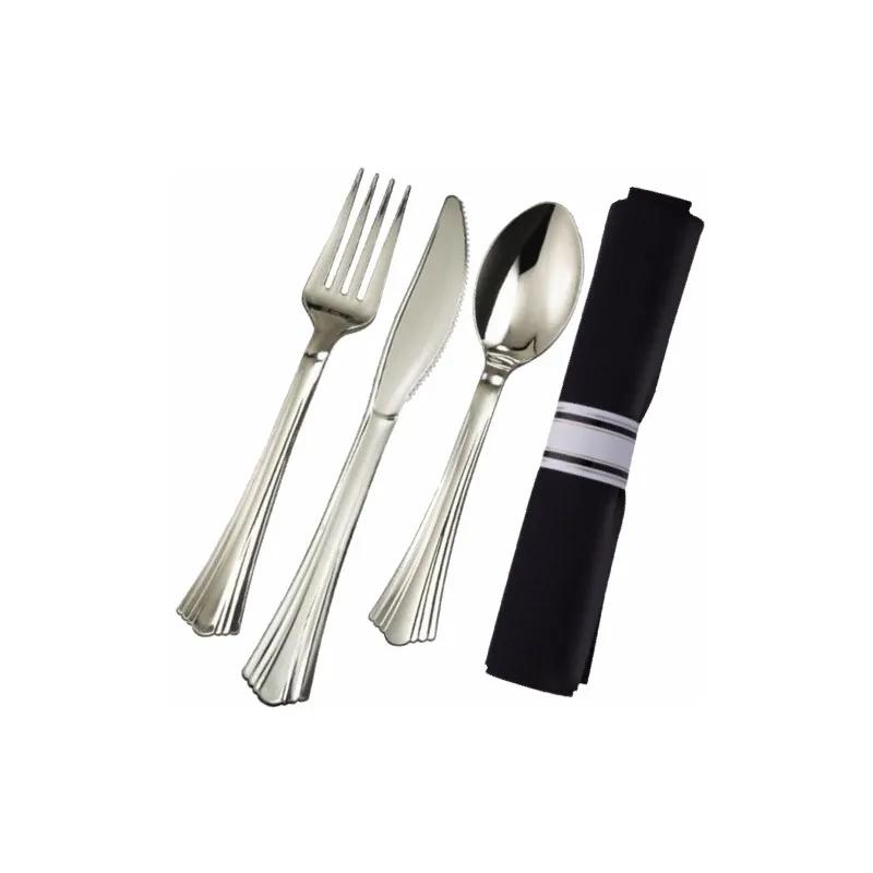 WNA Cutlery Kit Black Pre-Rolled With Black Napkin 120/Case