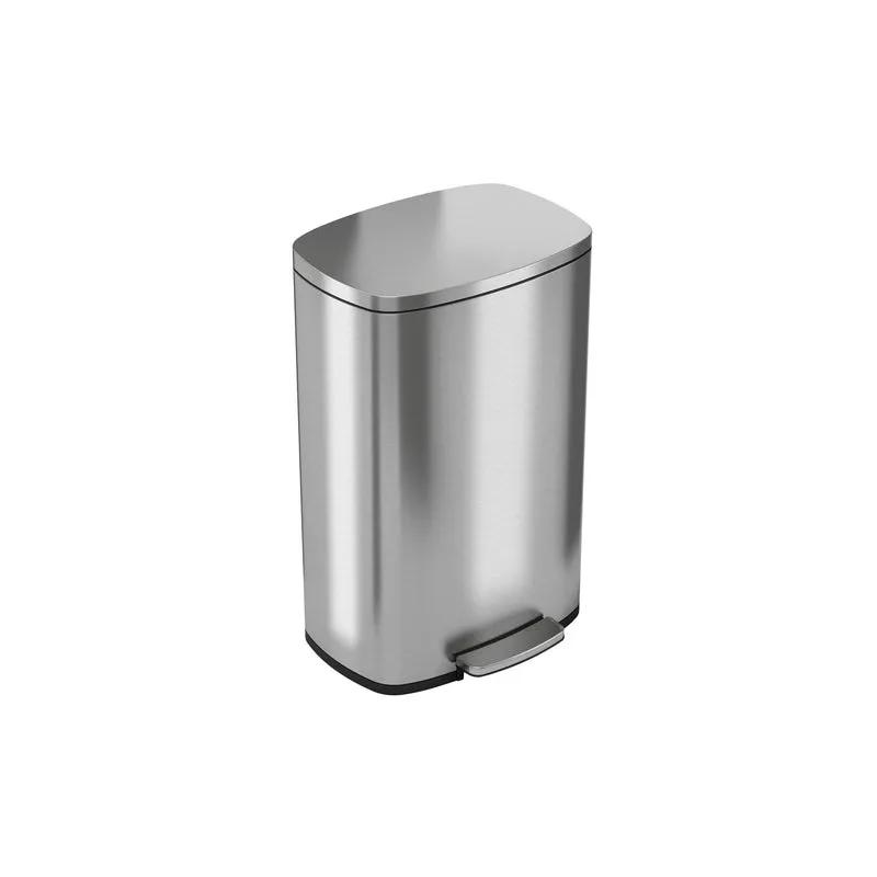 Trash Can 13 GAL 52 QT Silver Stainless Steel With Hinged Lid Step-On Plastic Inner Liner 1/Each