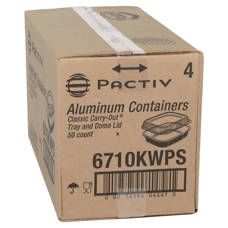 Take-Out Container Base & Lid Combo With Dome Lid Small (SM) 46 OZ Aluminum OPS Black Silver Clear Oblong 50/Case