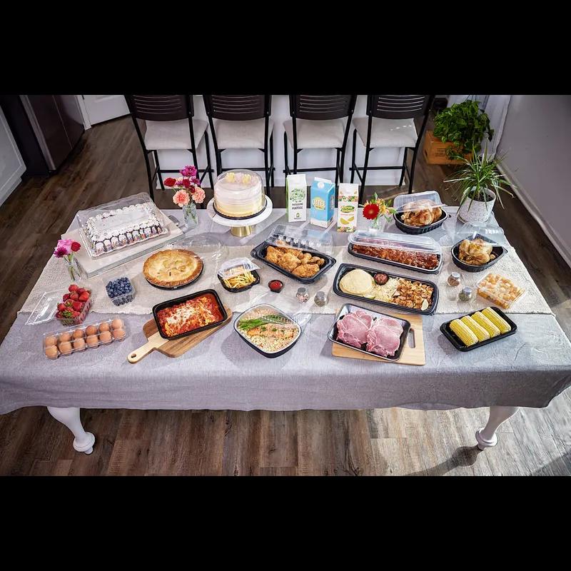 Take-Out Container Base & Lid Combo With Dome Lid Small (SM) 46 OZ Aluminum OPS Black Silver Clear Oblong 50/Case