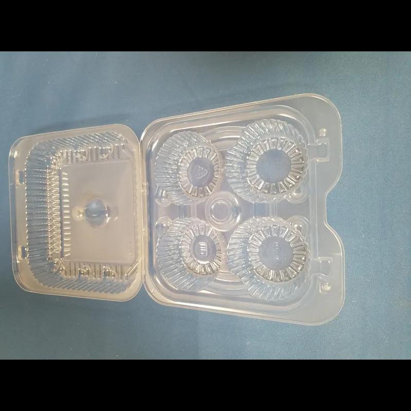 Cupcake Muffin Hinged Container With Dome Lid 6.75X6.75X2.75 IN 4 Compartment OPS Clear Square 250/Case