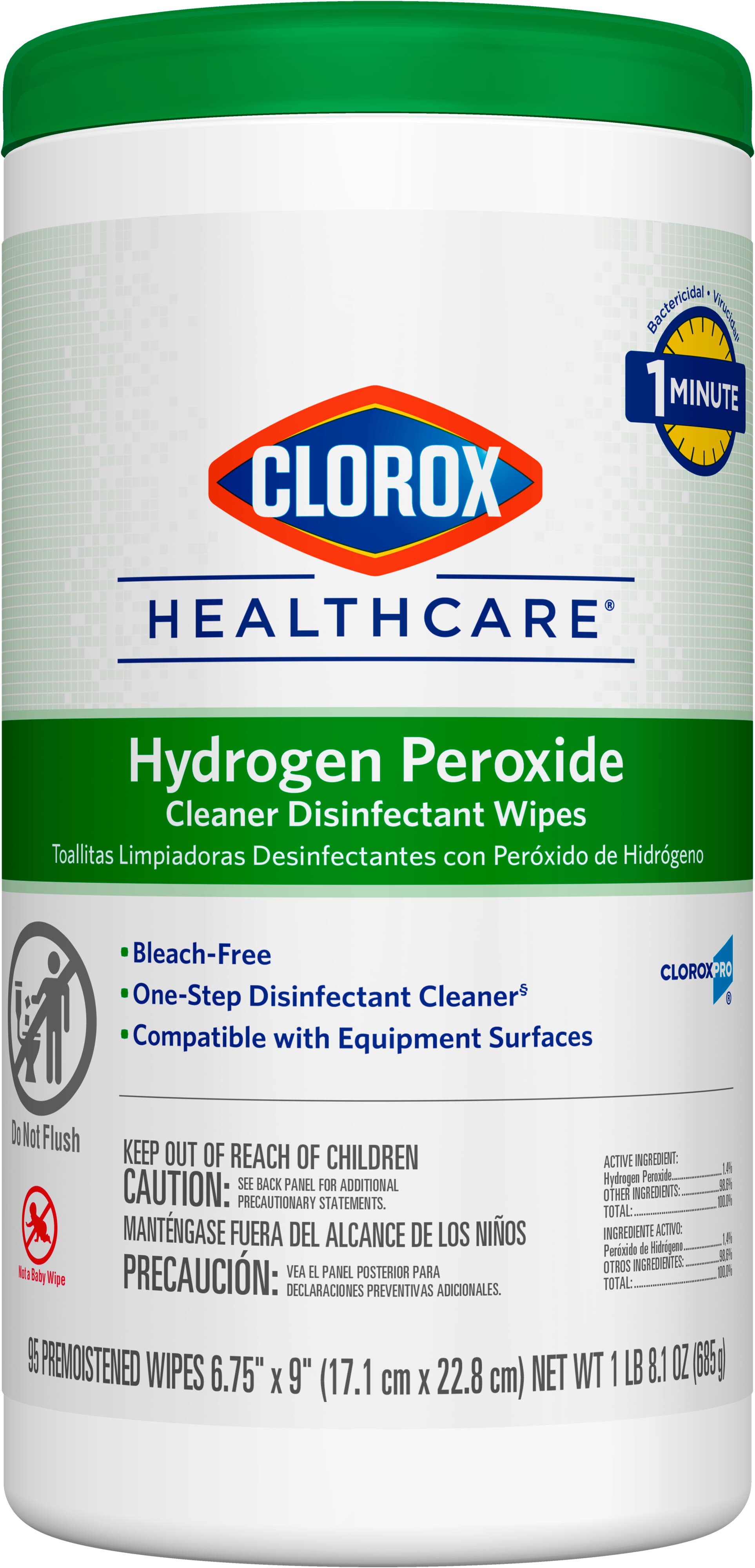 Clorox Healthcare® Hydrogen Peroxide Disinfectant 1.4% Hydrogen Peroxide 95 Count/Pack 6 Packs/Case 570 Count/Case