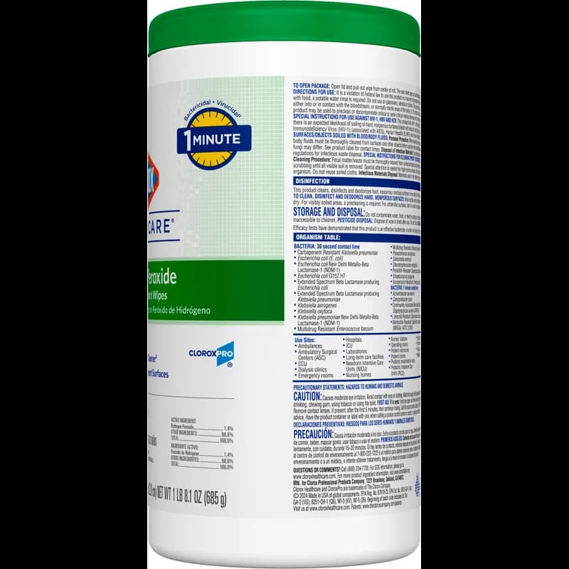 Clorox Healthcare® Hydrogen Peroxide Disinfectant 1.4% Hydrogen Peroxide 95 Count/Pack 6 Packs/Case 570 Count/Case