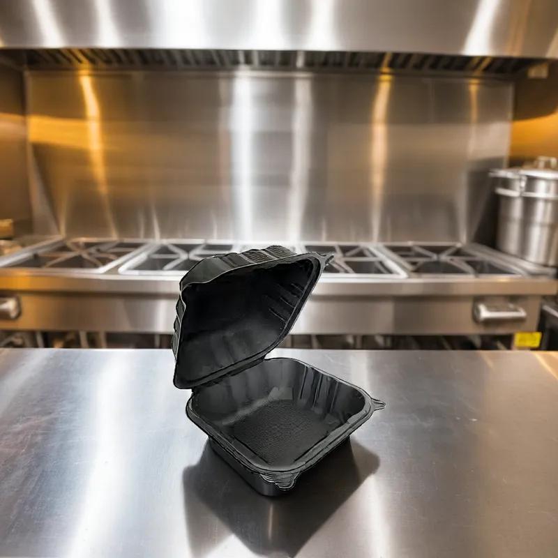 Ceres Take-Out Container Hinged 5.94X5.5X3.38 IN Polystyrene Foam Black Grease Resistant 500/Case