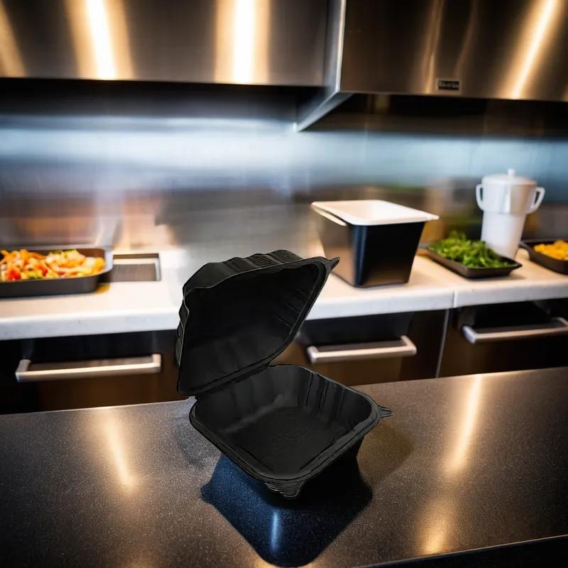 Ceres Take-Out Container Hinged 5.94X5.5X3.38 IN Polystyrene Foam Black Grease Resistant 500/Case