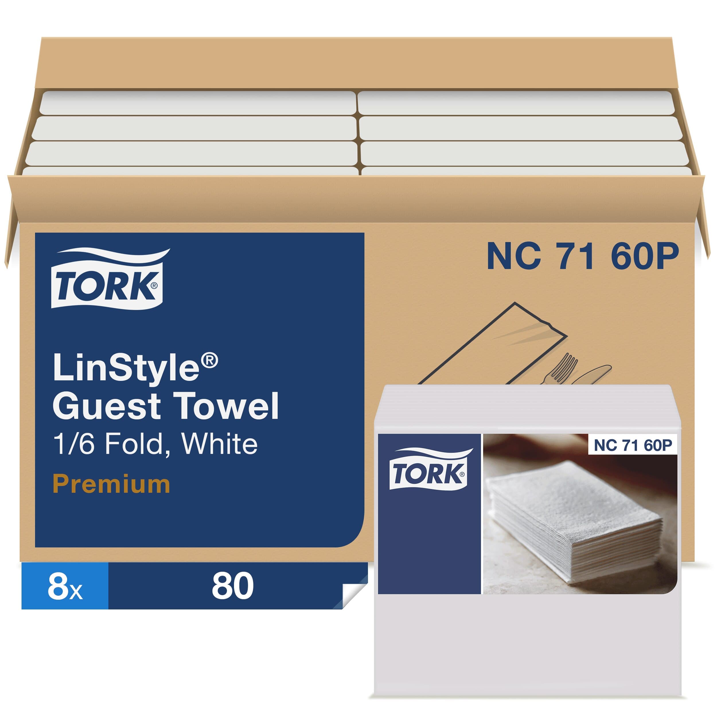 Tork LinStyle® Folded Guest Towel 17X12 IN 8.5X4 IN Virgin Paper White 1/6 Fold Refill 80 Count/Pack 8 Packs/Case