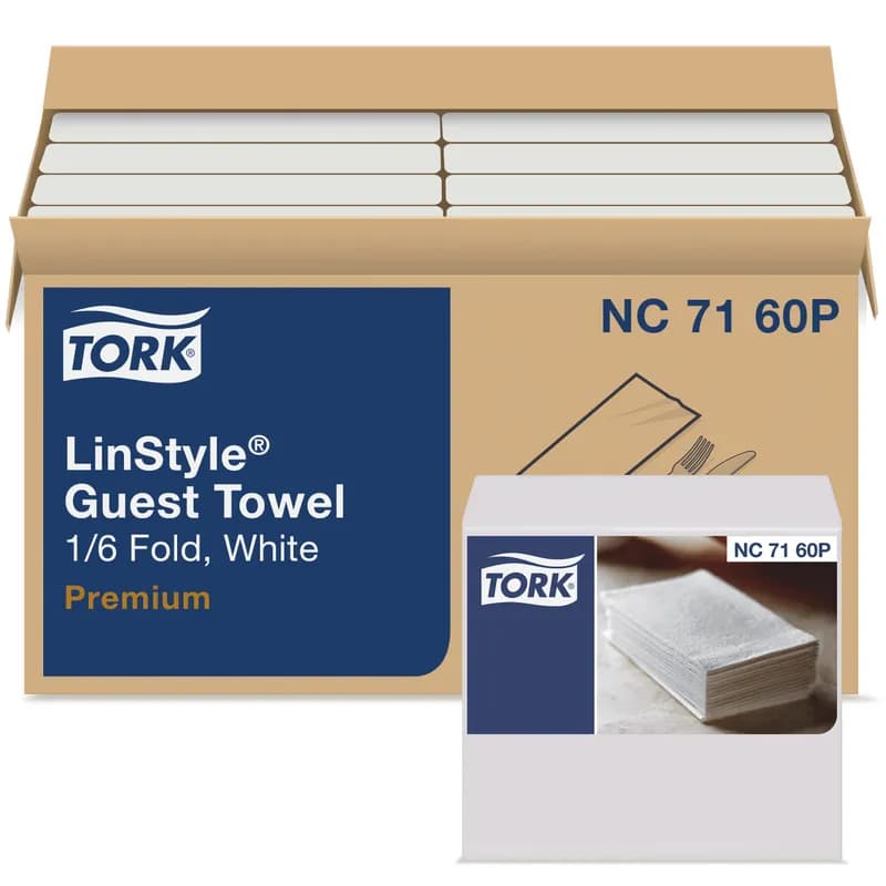 Tork LinStyle® Folded Guest Towel 17X12 IN 8.5X4 IN Virgin Paper White 1/6 Fold Refill 80 Count/Pack 8 Packs/Case