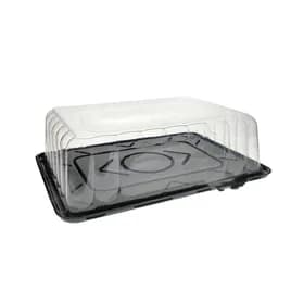 RoseDome Cake Container & Lid Combo With Dome Lid 1/4 Size 15X11X4.25 IN PET Black Clear Rectangle Long Tab 50/Case