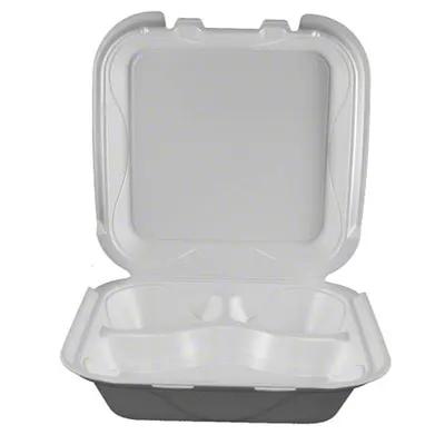 resq® SelloPlus® Take-Out Container Hinged With Dome Lid 8X7.5X2.25 IN 3 Compartment Polystyrene Foam White 200/Case