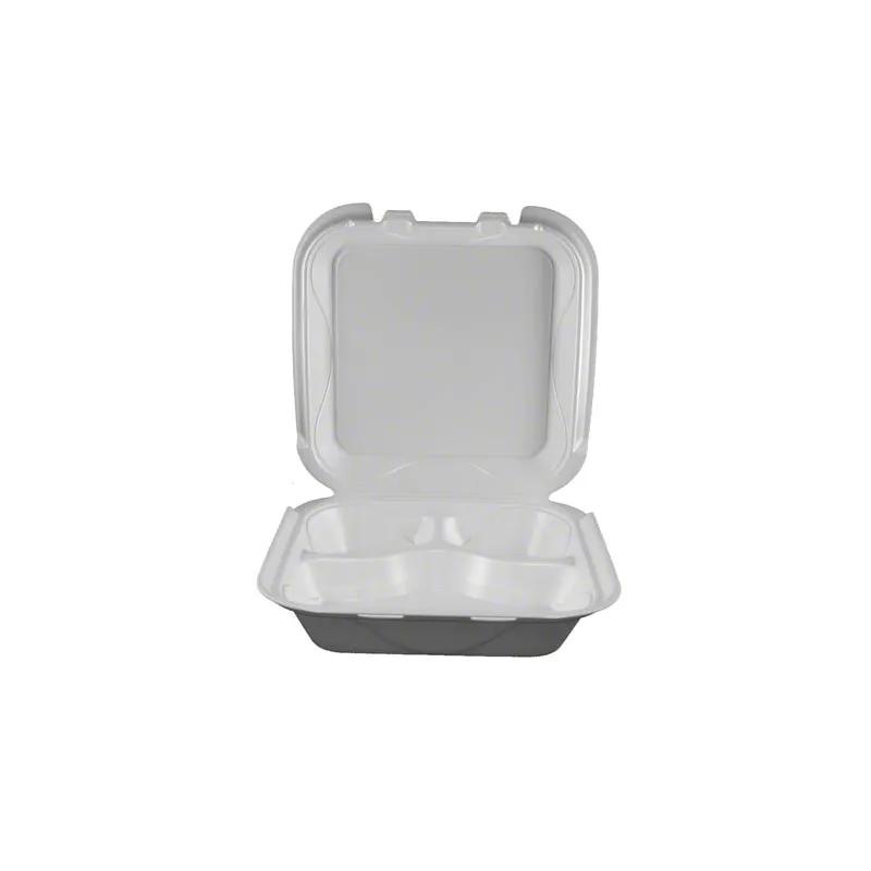 resq® SelloPlus® Take-Out Container Hinged With Dome Lid 8X7.5X2.25 IN 3 Compartment Polystyrene Foam White 200/Case