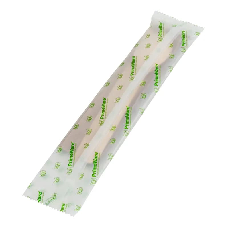 PrimeWare® 4PC Cutlery Kit Wood Individually Wrapped With Kraft 13X13 Napkin,Fork,Knife,Spoon 250 Count/Case