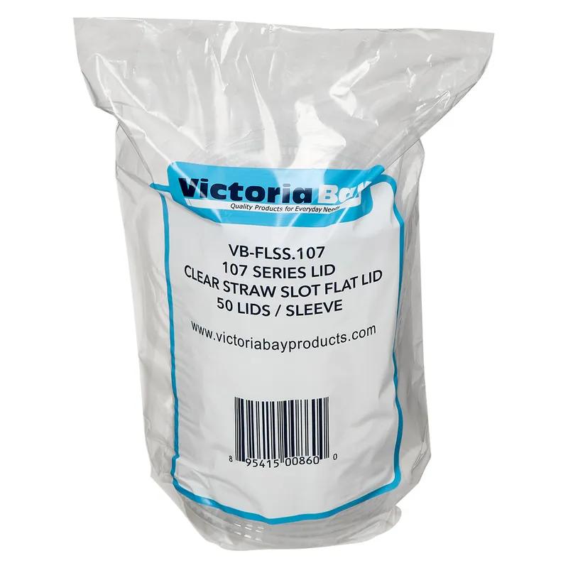 Victoria Bay 107 Series Lid Flat PET Clear For 32 OZ Cold Car Cup Straw Slot 500/Case