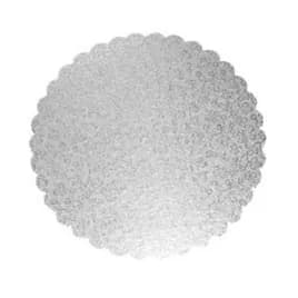 Cake Board 12 IN Silver Circle Scalloped Embossed Thin Wall 100/Case