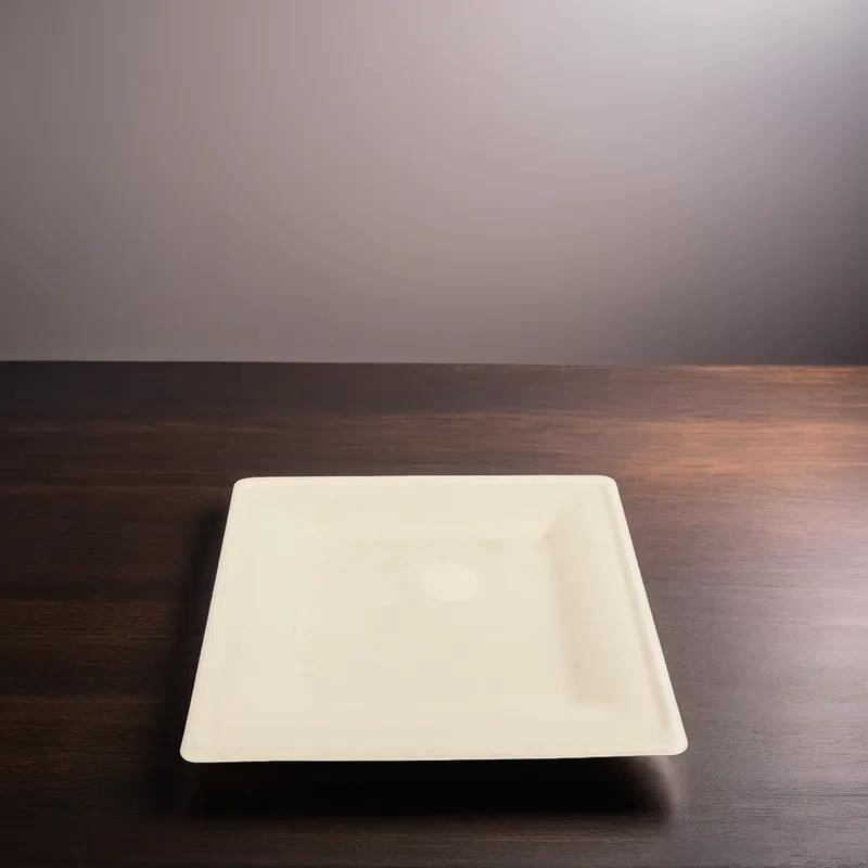 Plate 10 IN Molded Fiber White Square Freezer Safe Microwave Safe 125 Count/Pack 2 Packs/Case 250 Count/Case