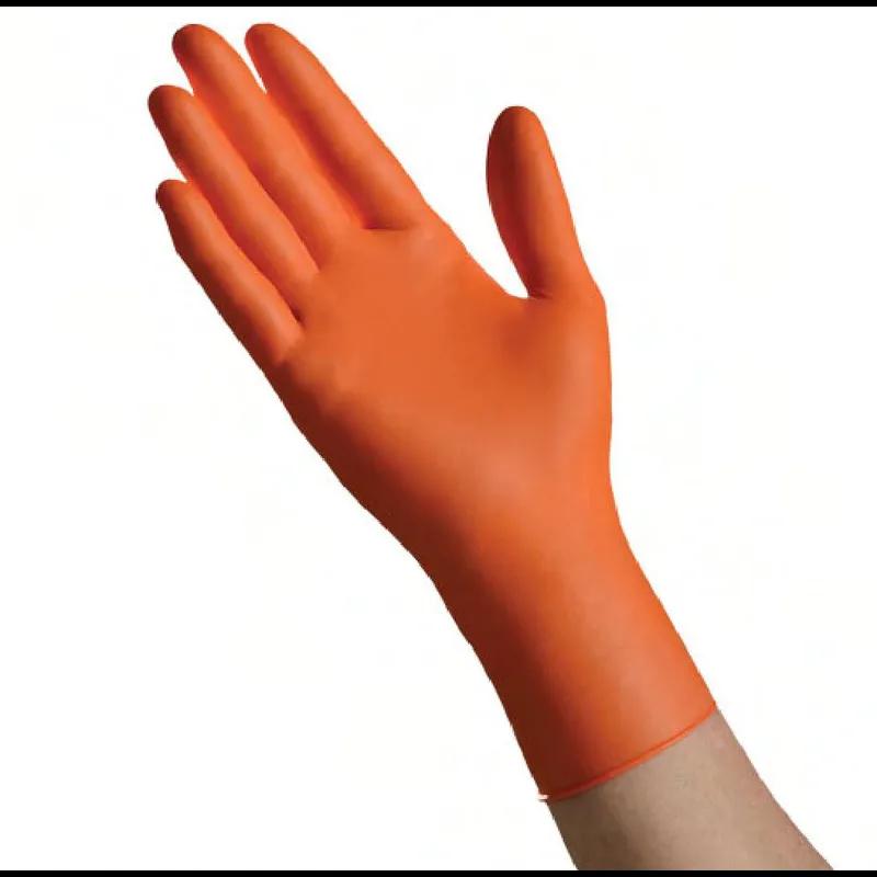 Ambitex® Gloves Small (SM) Orange Heavyweight Textured Nitrile Powder-Free Extended Length 100 Count/Box 10 Box/Case