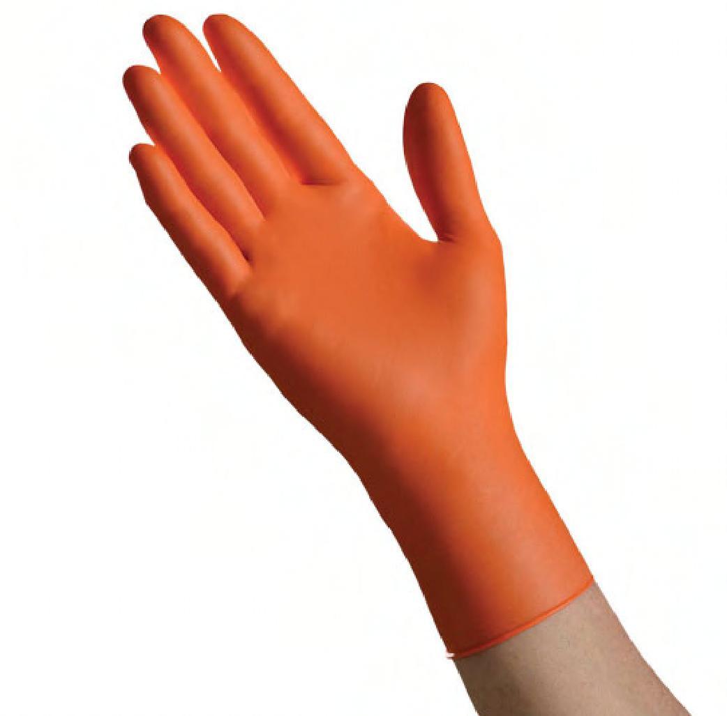 Ambitex® Gloves Small (SM) Orange Heavyweight Textured Nitrile Powder-Free Extended Length 100 Count/Box 10 Box/Case