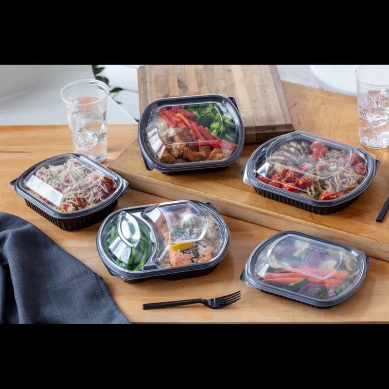 Lid Dome Medium (MED) 8.1X6.5X1 IN 1 Compartment OPS Clear Oval For Container Unhinged Anti-Fog Leak Resistant 252/Case
