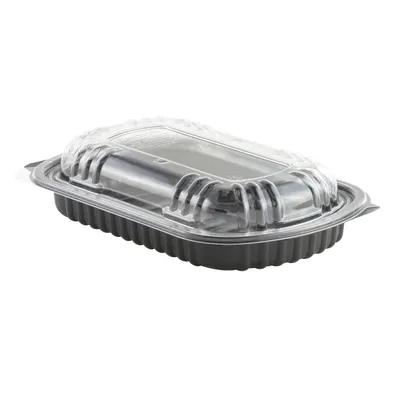 Half Rib Take-Out Container Base & Lid Combo 22 OZ PP Black Clear Microwave Safe Vented 100/Case