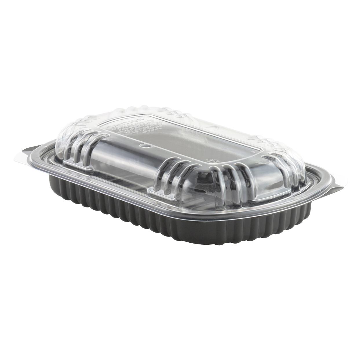 Half Rib Take-Out Container Base & Lid Combo 22 OZ PP Black Clear Microwave Safe Vented 100/Case