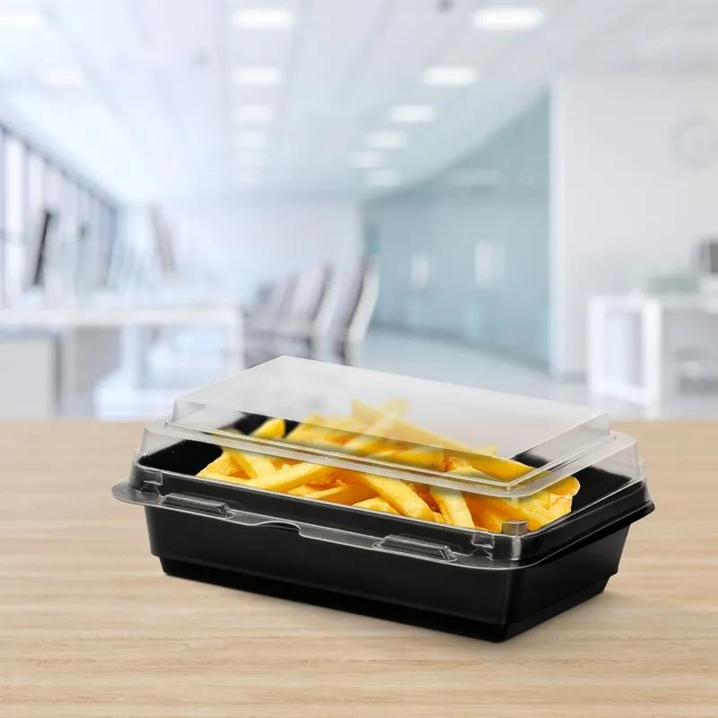 Solo® Creative Carryouts® BoxLine™ Take-Out Container Hinged 7.87X5.39X2.95 IN PS Black Clear Deep Bar Lock 100 Count/Pack 2 Packs/Case