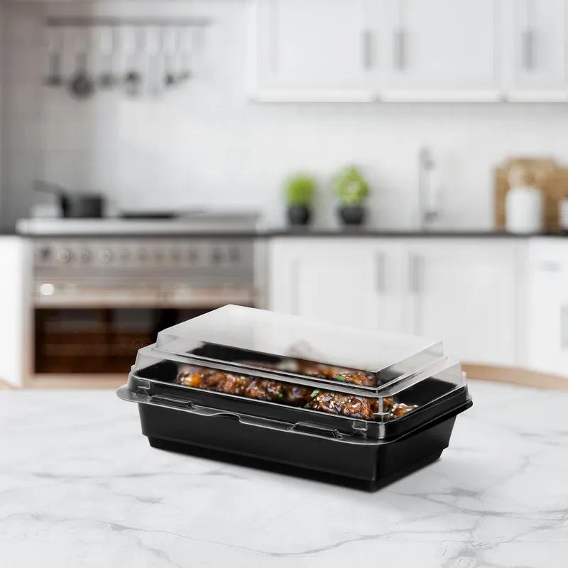 Solo® Creative Carryouts® BoxLine™ Take-Out Container Hinged 7.87X5.39X2.95 IN PS Black Clear Deep Bar Lock 100 Count/Pack 2 Packs/Case