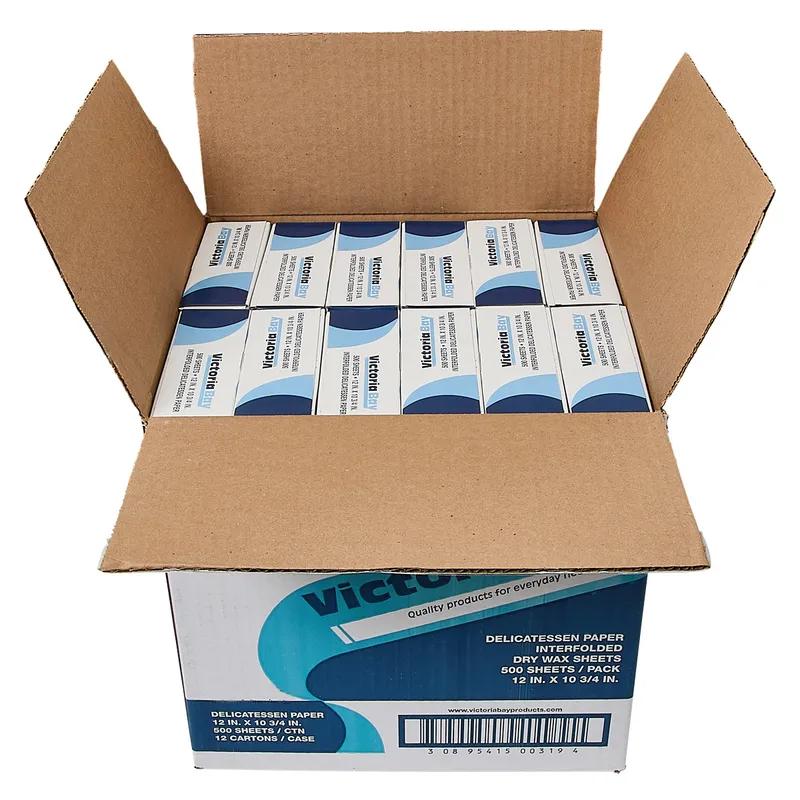 Victoria Bay Multi-Purpose Sheet 10.75X12 IN Dry Wax Paper White Interfold 500 Sheets/Pack 12 Packs/Case
