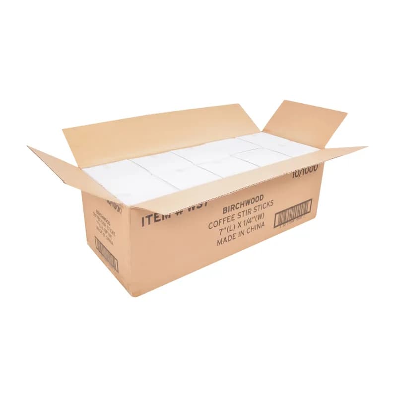 Stirrer 7 IN Wood Natural Unwrapped Flat 1000 Count/Pack 10 Packs/Case 10000 Count/Case