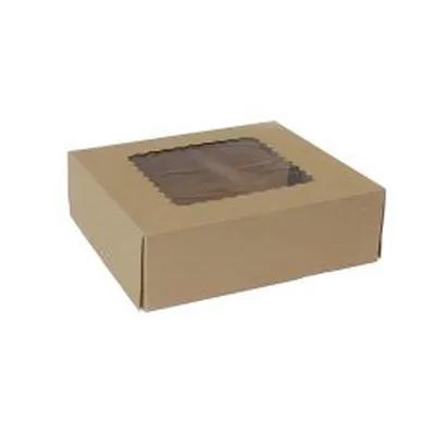 Cake Box 8X8X2.5 IN Kraft Paperboard Kraft Square 4 Corner Beers With Window 250/Case